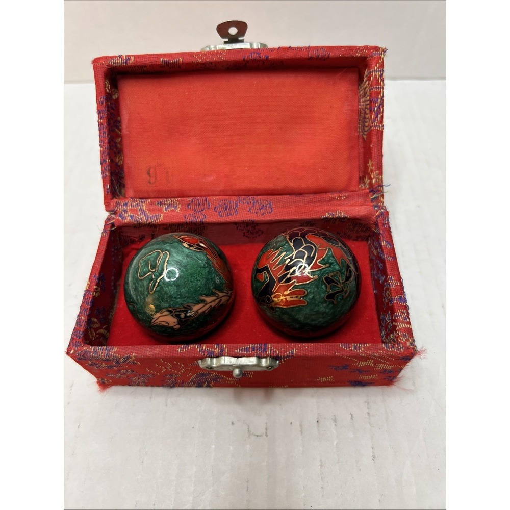 Chinese Cloisonné Meditation Balls Enamel  In Box